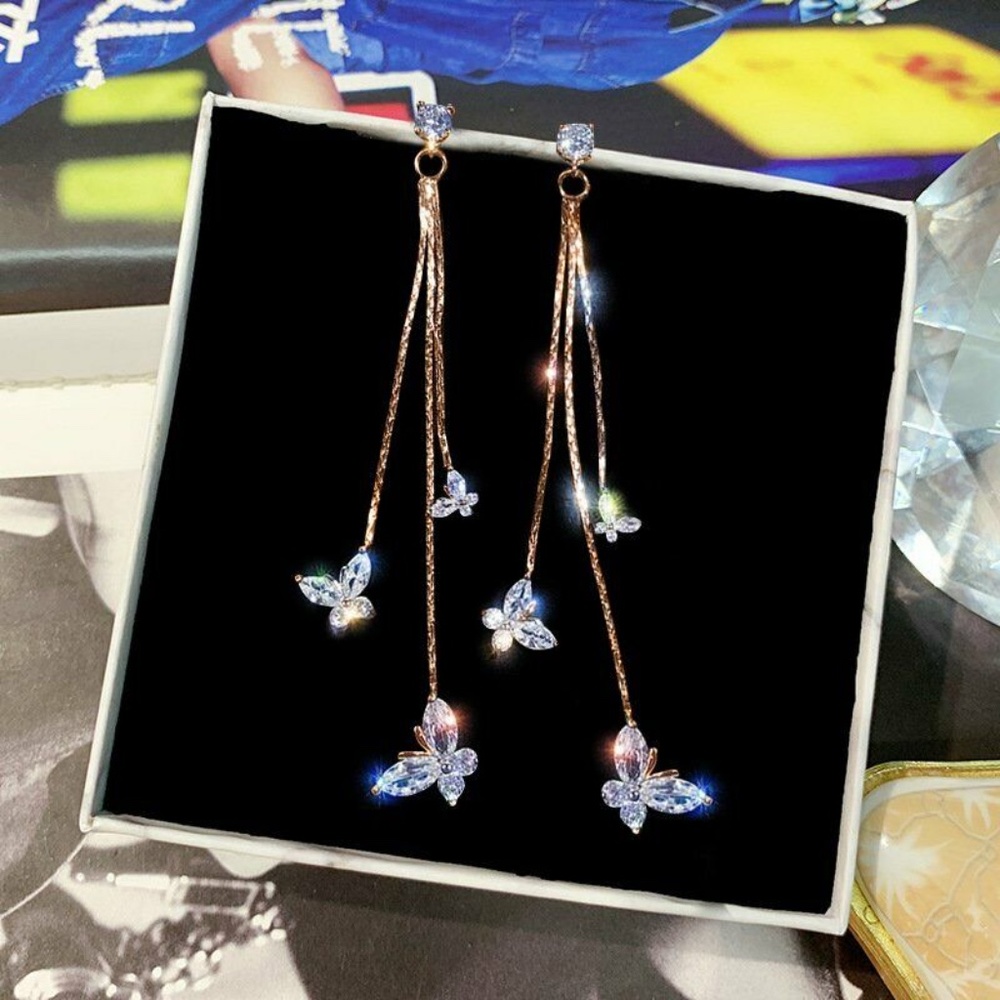 BUTTERFLY CZ gold Earrings - Picture 1 of 3